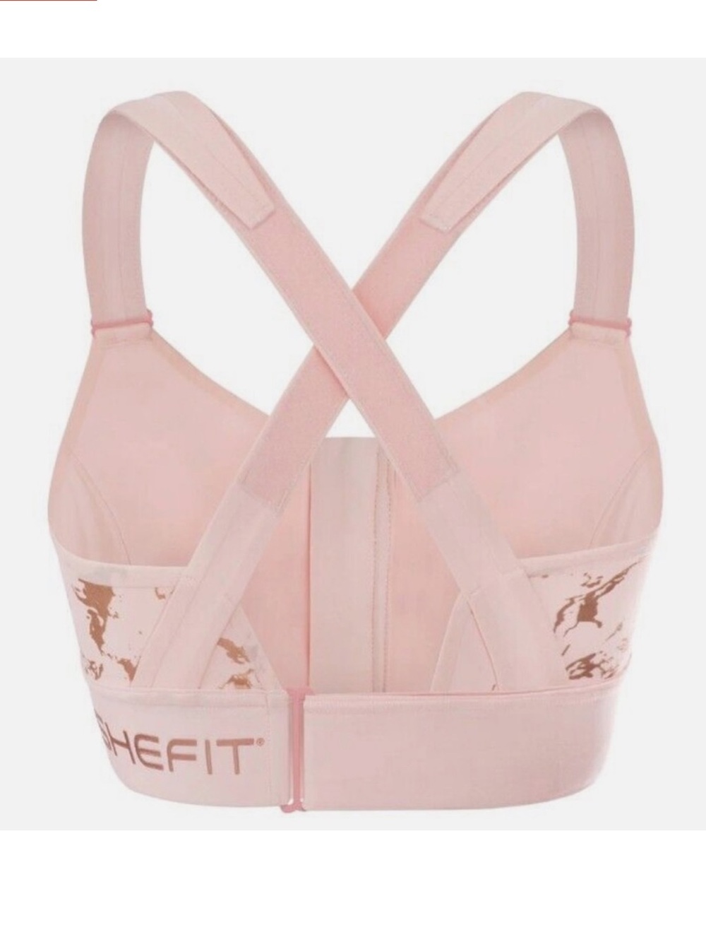 SheFit Flex Sports Bra Blush Pink Metallic Gold Medium Impact Workout-Luxe